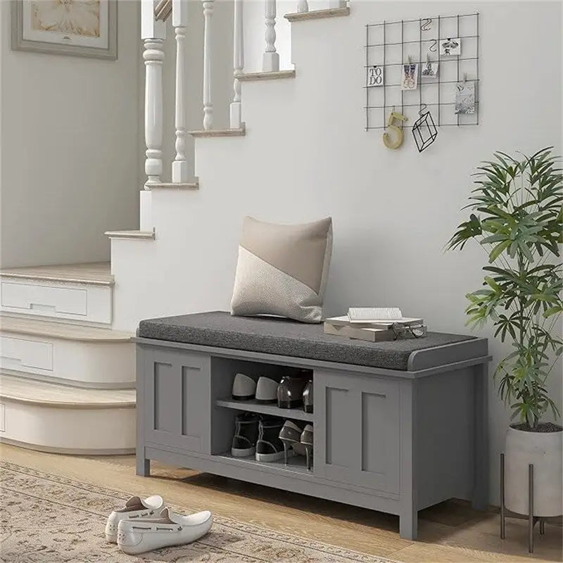 Shoe Bench Storage Ottoman with Sliding Doors - 15.75D x 44W x 19.75H