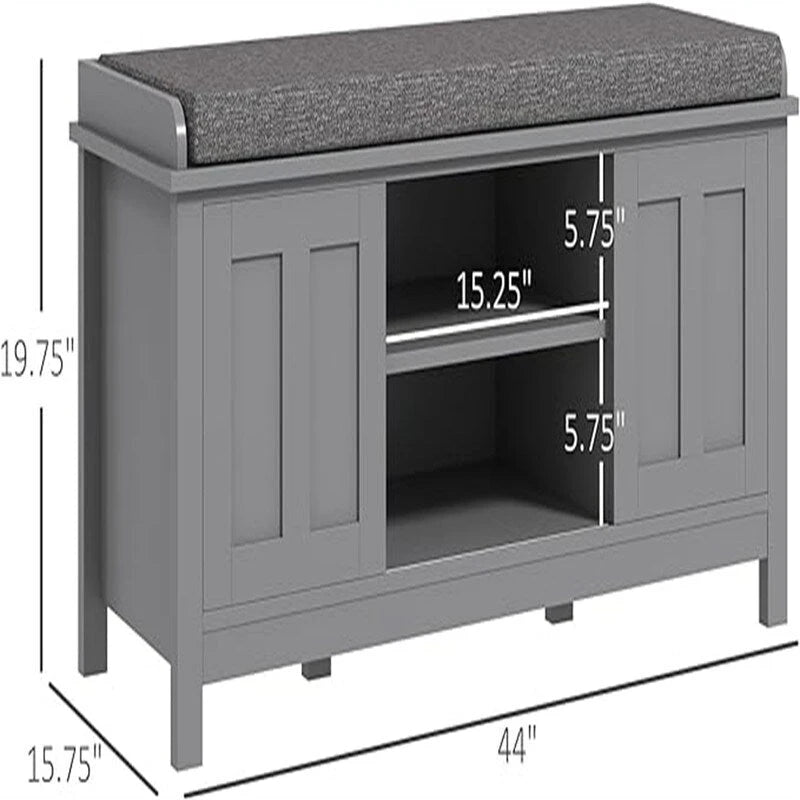 Shoe Bench Storage Ottoman with Sliding Doors - 15.75D x 44W x 19.75H