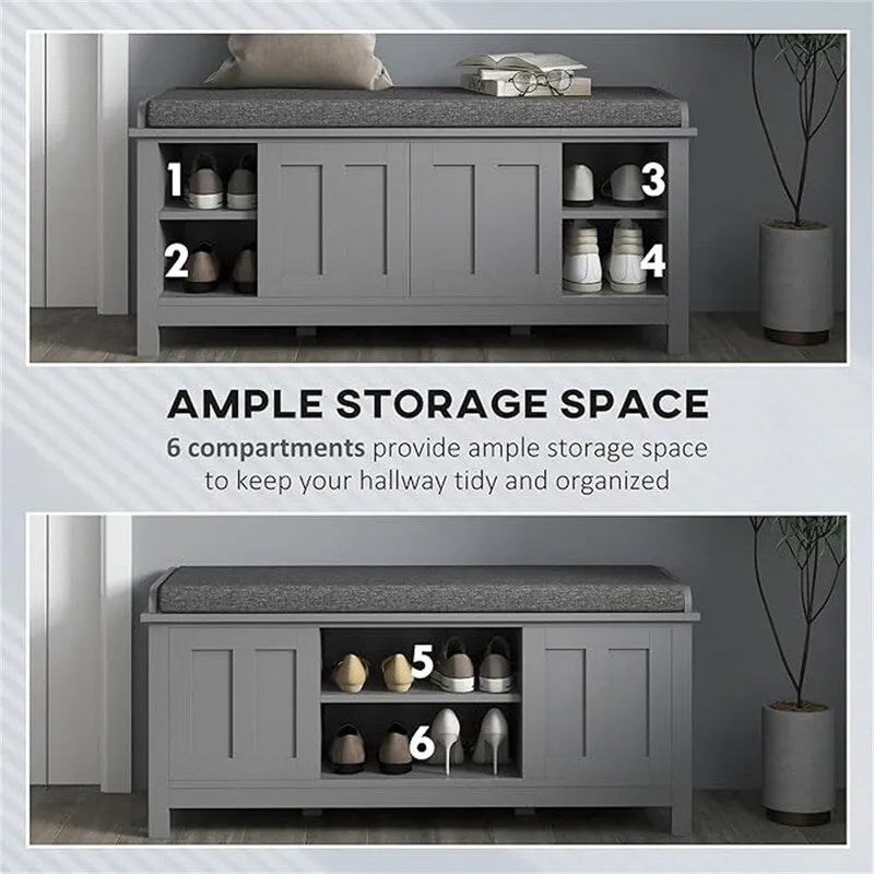 Shoe Bench Storage Ottoman with Sliding Doors - 15.75D x 44W x 19.75H