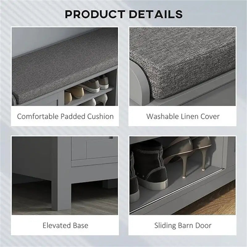 Shoe Bench Storage Ottoman with Sliding Doors - 15.75D x 44W x 19.75H