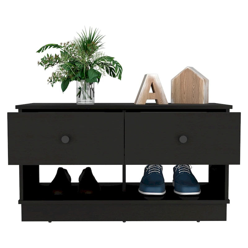 Storage Bench, Lower Shelf, Two Drawers, Light Oak Finish,High quality and durable