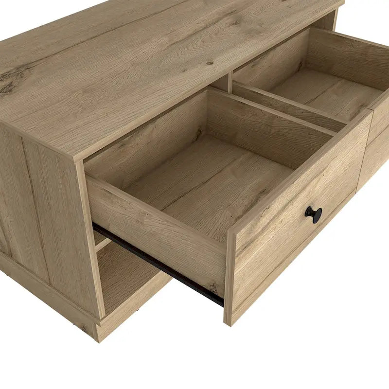 Storage Bench, Lower Shelf, Two Drawers, Light Oak Finish,High quality and durable