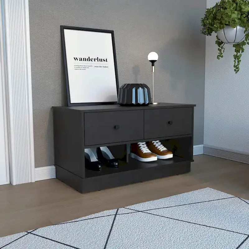 Storage Bench, Lower Shelf, Two Drawers, Light Oak Finish,High quality and durable