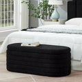 Modern Oval Storage Ottoman Bench,Upholstered Boucle Fabric End of Bed Bench with Storage,End of Bed Stool