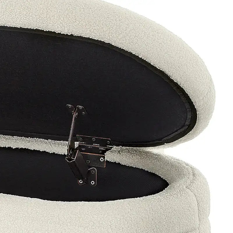 Modern Oval Storage Ottoman Bench,Upholstered Boucle Fabric End of Bed Bench with Storage,End of Bed Stool