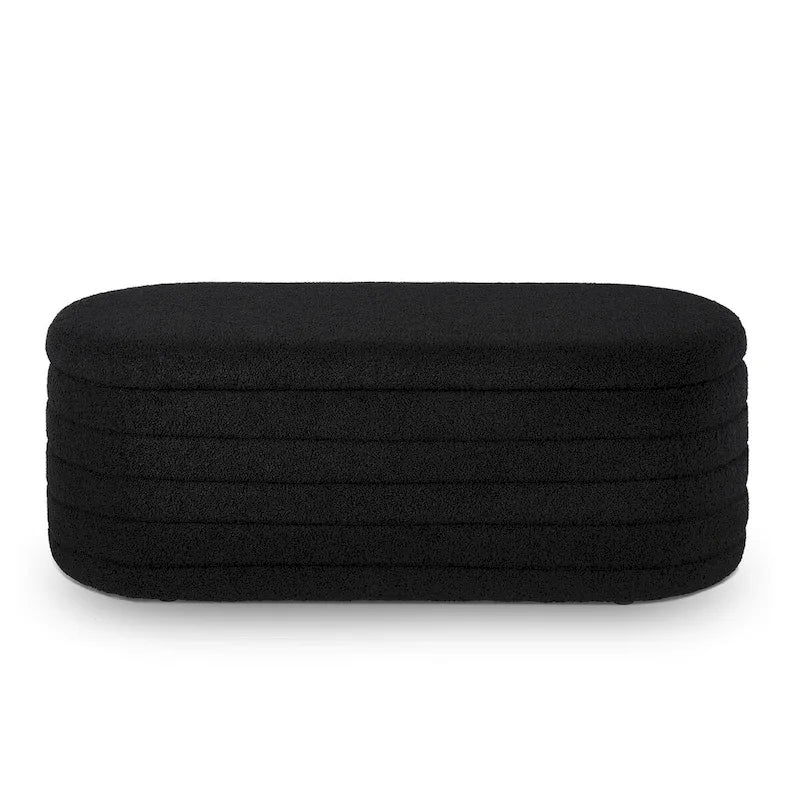 Modern Oval Storage Ottoman Bench,Upholstered Boucle Fabric End of Bed Bench with Storage,End of Bed Stool
