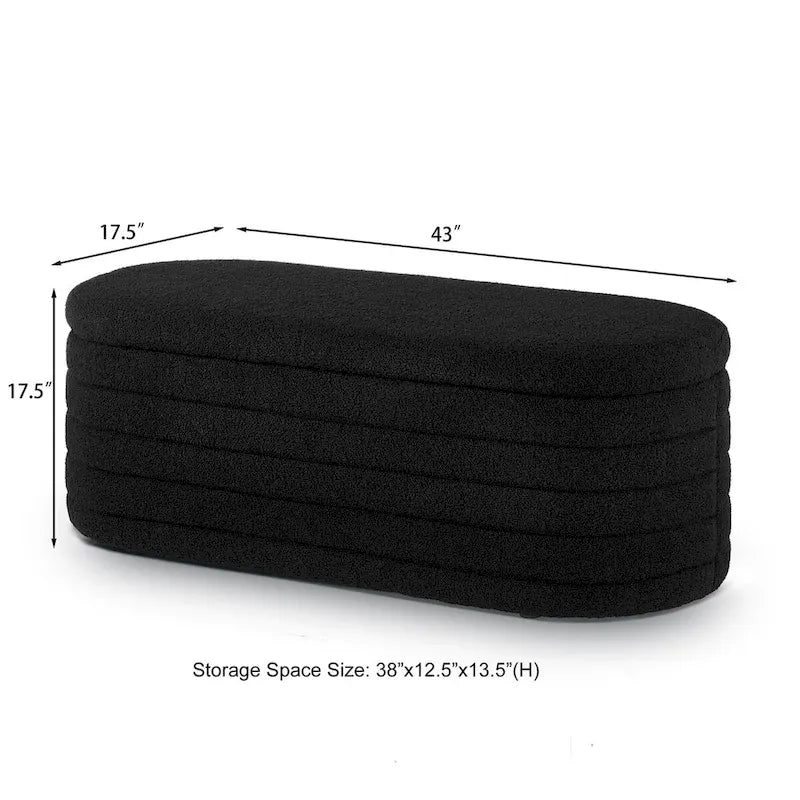 Modern Oval Storage Ottoman Bench,Upholstered Boucle Fabric End of Bed Bench with Storage,End of Bed Stool