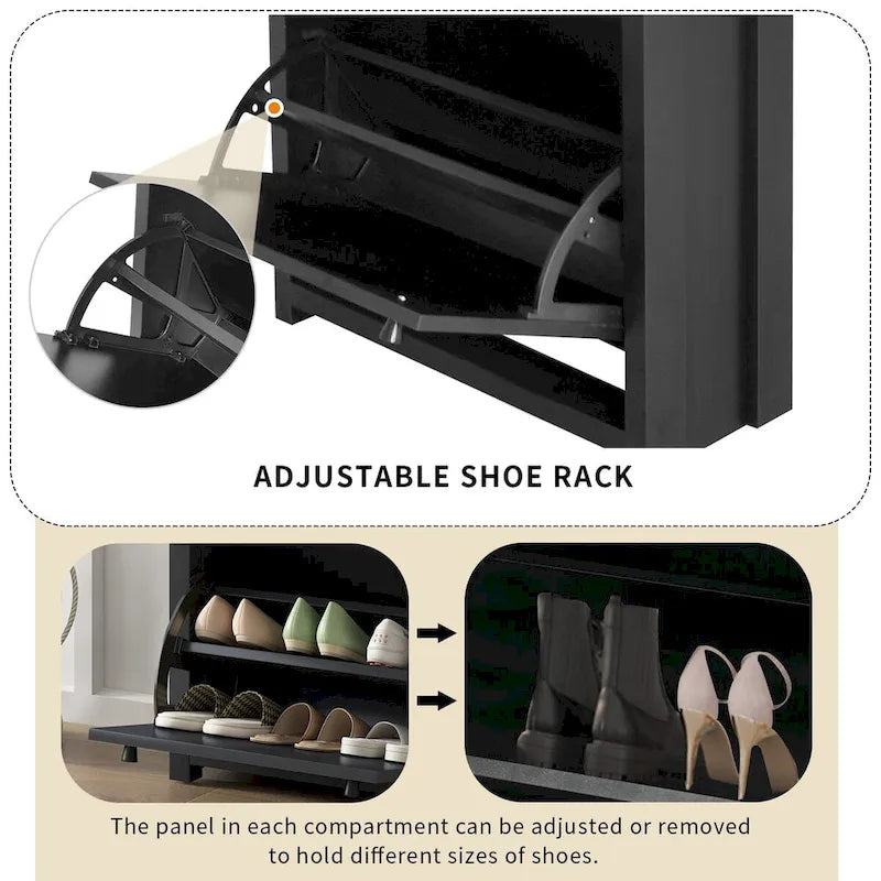 Entryway Organizer with 2 Flip Drawers, Wood Grain Pattern Top Shoe Cabinet with Drawer, Shoe Rack with Adjustable Panel