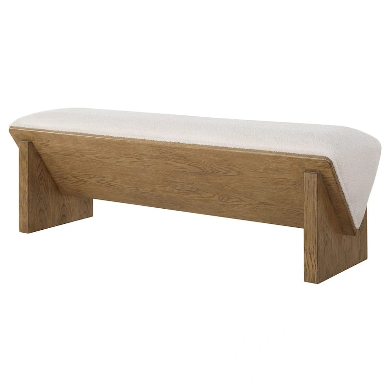 Wedged Ivory Fabric Bench 17 H X 59 W X 19 D