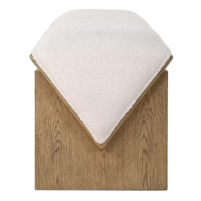 Wedged Ivory Fabric Bench 17 H X 59 W X 19 D