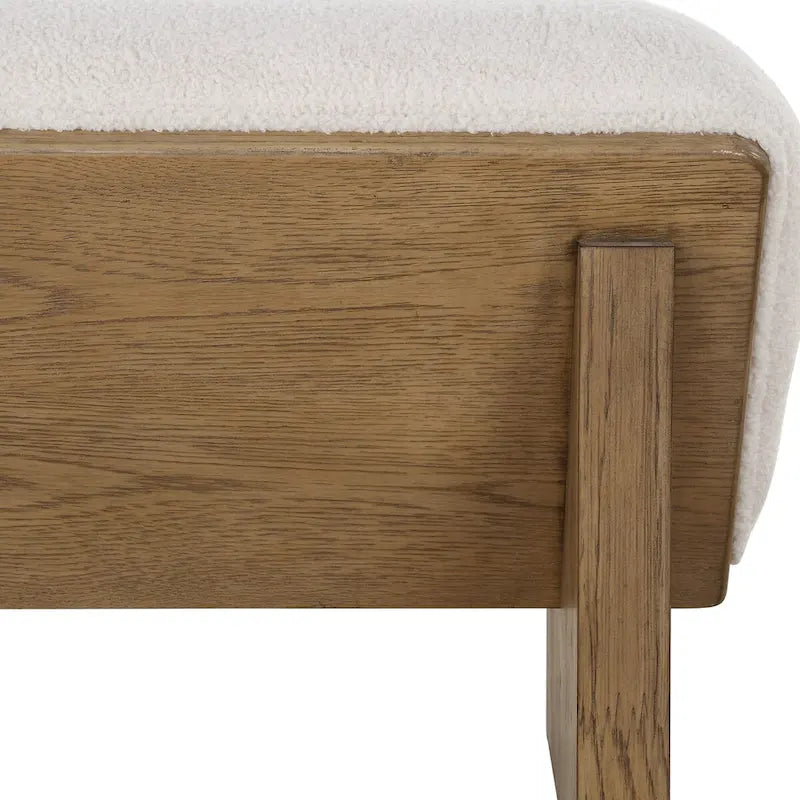 Wedged Ivory Fabric Bench 17 H X 59 W X 19 D
